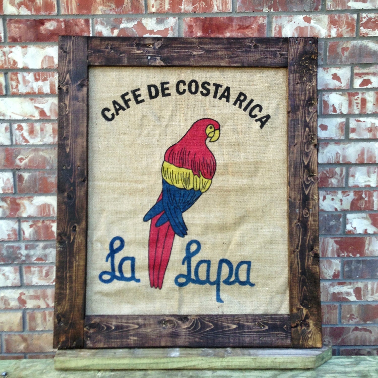 Vintage Coffee Bean Sack w/ Pallet Frame Wall Hanger