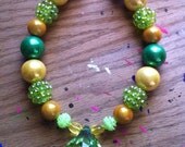 18inch Green Yellow Gold Diamond Chunky Necklace, Oakland A's, Oregon Ducks, Green Bay Packers, Girls Necklace, Chunky bead necklace