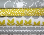 Lotta Jansdotter Fabric - 4 Fat Quarter Bundle Bella in Sunspray and Grey Plank