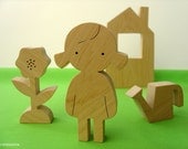 Wooden toy - flower-girl  - gift for girl - girl, flower, watering can and house - Garden Love - eco friendly