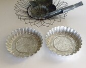 Antique Vintage rare French Pressed Design Set of 2 Silver Tart Tin Pans for quiches cherry tarts scones etc.