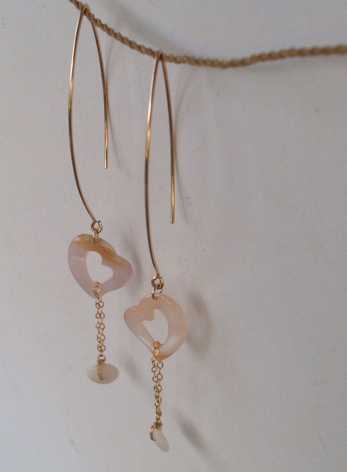Mother of Pearl hearts & Puka shell Marquise earrings