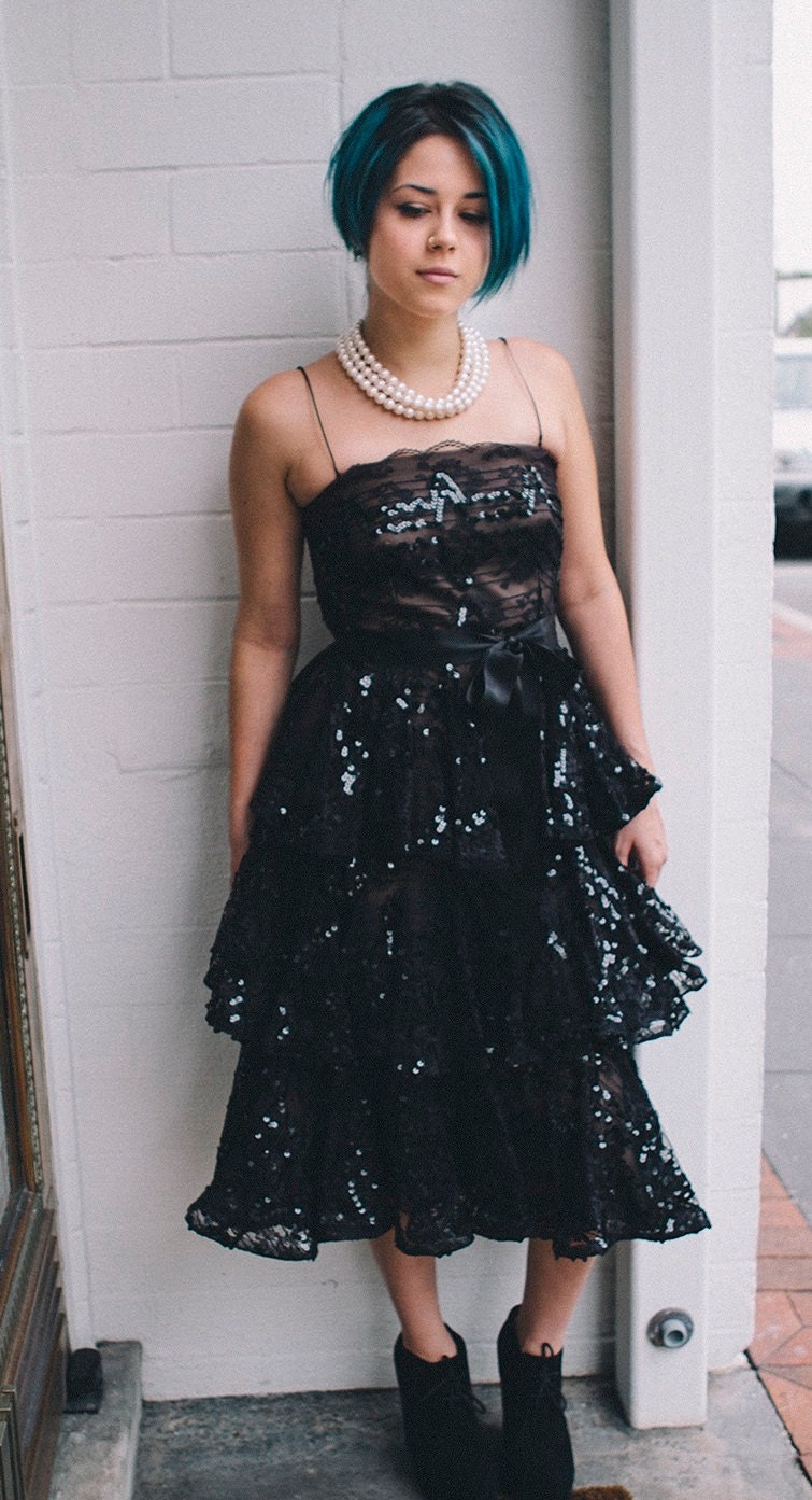 Vintage Pageant Dress - 1980s Black Prom, Cocktail Dress formally worn at Miss Georgia, Miss Florida and Miss America Pageants