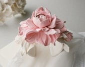 Pink/white/ivory leather rose flower bracelet - Made to Order