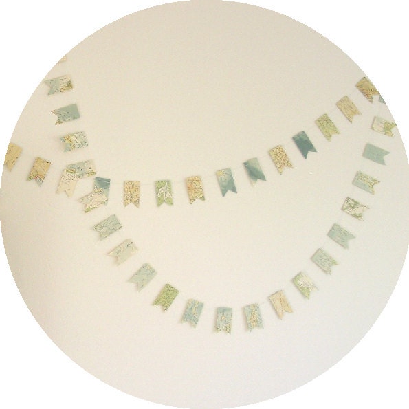 10 ft Garland - Flags made from Upcycled Vintage Atlas-Customizable-Wedding Garland-Wedding Decor-Upcycled Atlas-Upcycled Book-Map