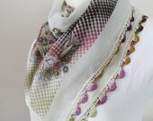multicolor  scarf, authentic, romantic, Turkish Yemen OYA scarf, scarves, elegant, fashion, flowers, boho style