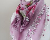 Cotton Candy, Multicolor, authentic, romantic,  Turkish Yemeni OYA Scarf, scarf, elegant, fashion, Floral