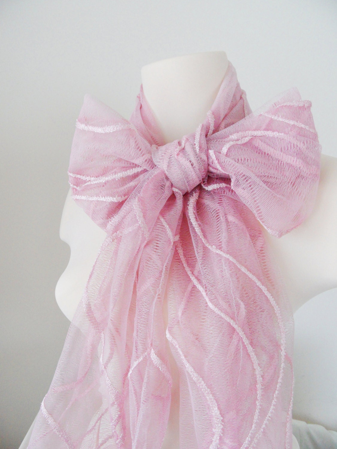 pink scarf, tulle scarf, lace scarf,  tie, neckwarmer,