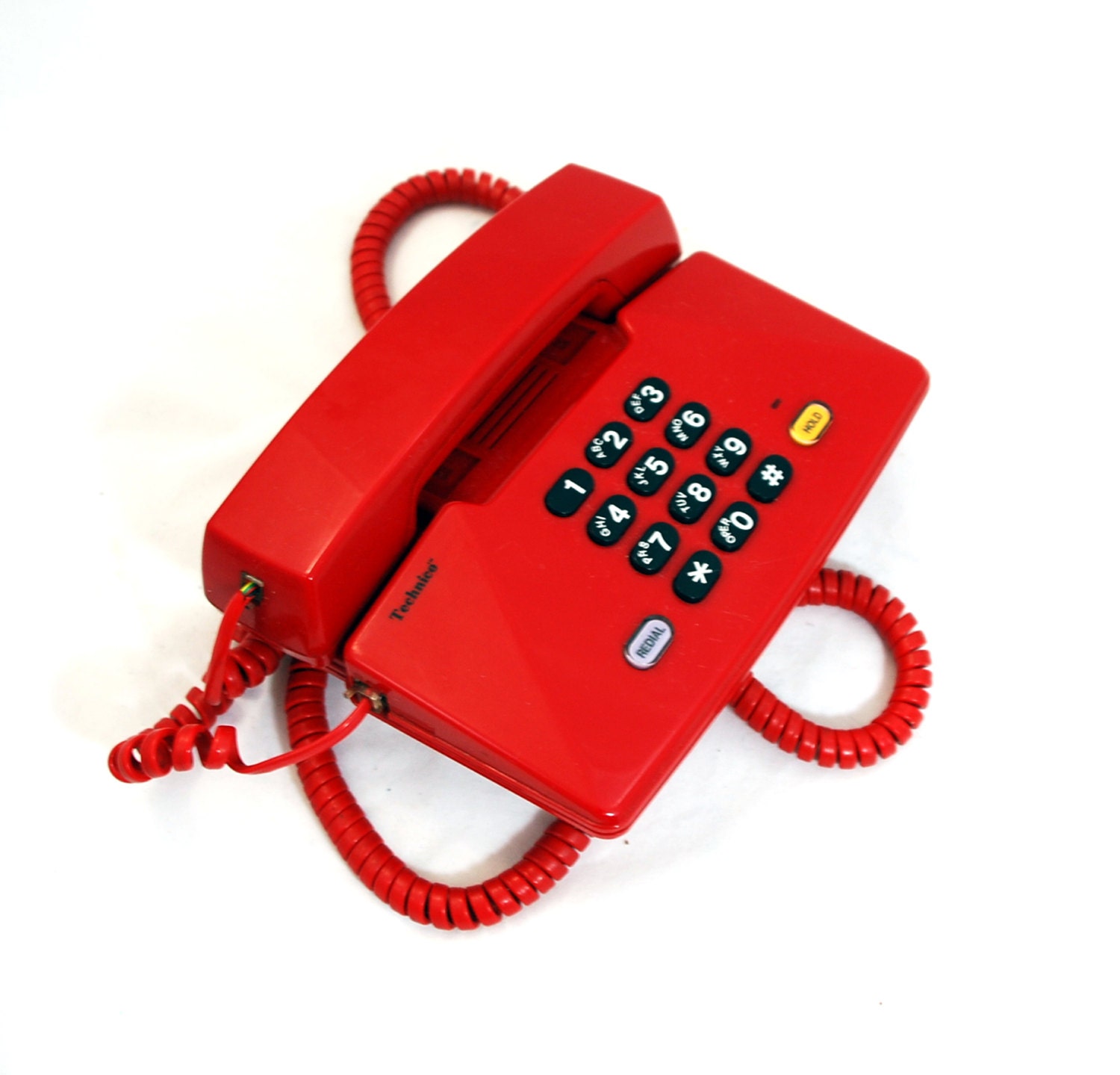 Vintage 80s Bright Red Telephone w Black trim - Modern Minimalist Desk Phone - Free Shipping