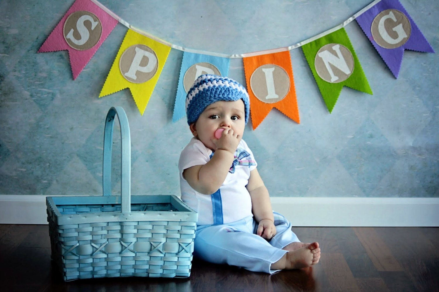 Baby Boy Bow Tie Onesie - Spring, Baby Boy, Blue Plaid