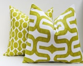 20x20 Throw Pillow Covers Lime Green Pillows Decorator Pillow Cover Decorative Throw Pillows Ikat Pillow Cover Printed fabric both sides