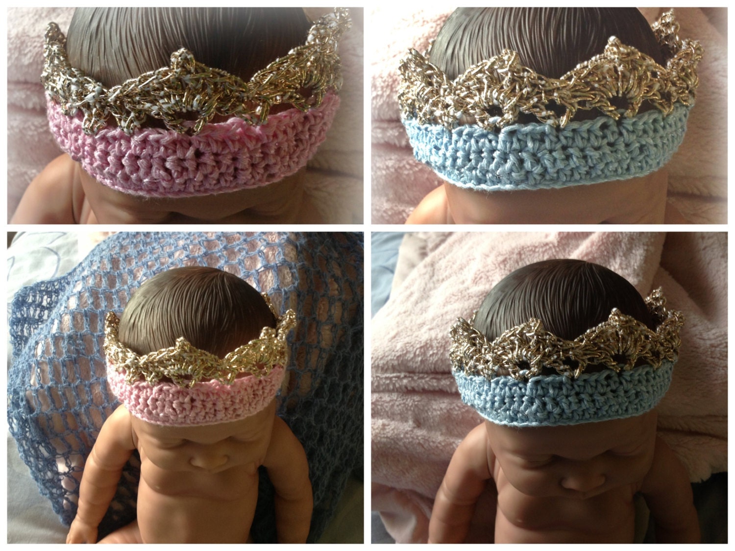Baby infant newborn golden topped crown, photo prop, 1st birthday gift hand crocheted.