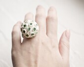 Miniature white bouquet ring ranunculus flower ring - spring wedding
