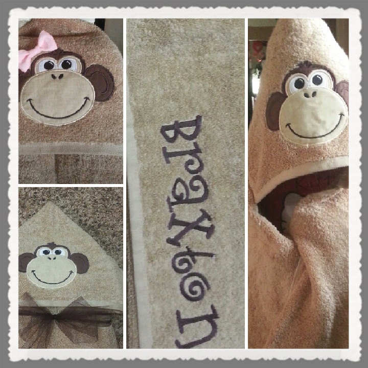 Personalized Hooded Monkey Towel.....Beach,Pool,Bath,Or Birthday Gift