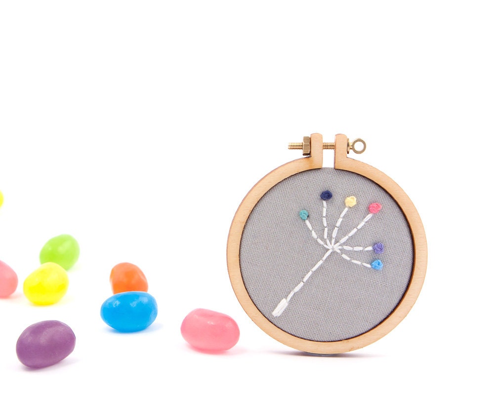 Dandelion wish embroidered brooch - multi coloured - mini embroidery hoop - made with love by dandelyne
