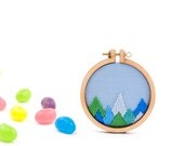 Embroidered mountain peaks brooch - blue, pale blue, royal blue, green, spearmint - embroidery hoop - made with love by dandelyne