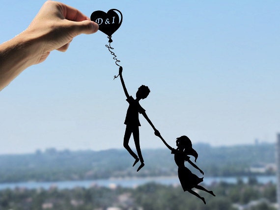 Soaring Love Handmade Original Papercut First Anniversary Personalized Gift: Hand-Cut Paper Art Silhouette (UNFRAMED)