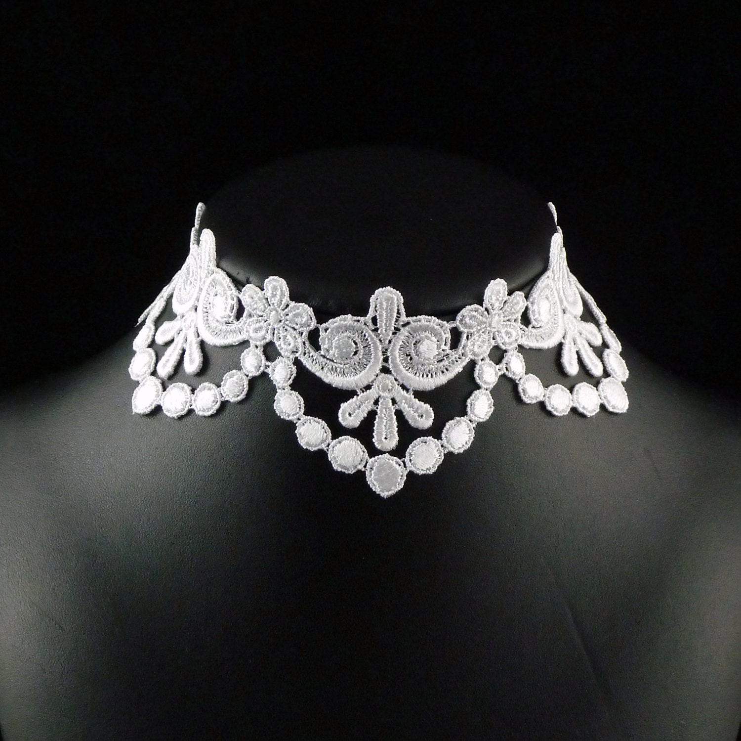 White Lace Choker Necklace - Bridal, Wedding, Romantic, Victorian, Lingerie, Minimalist, Simple, Feminine