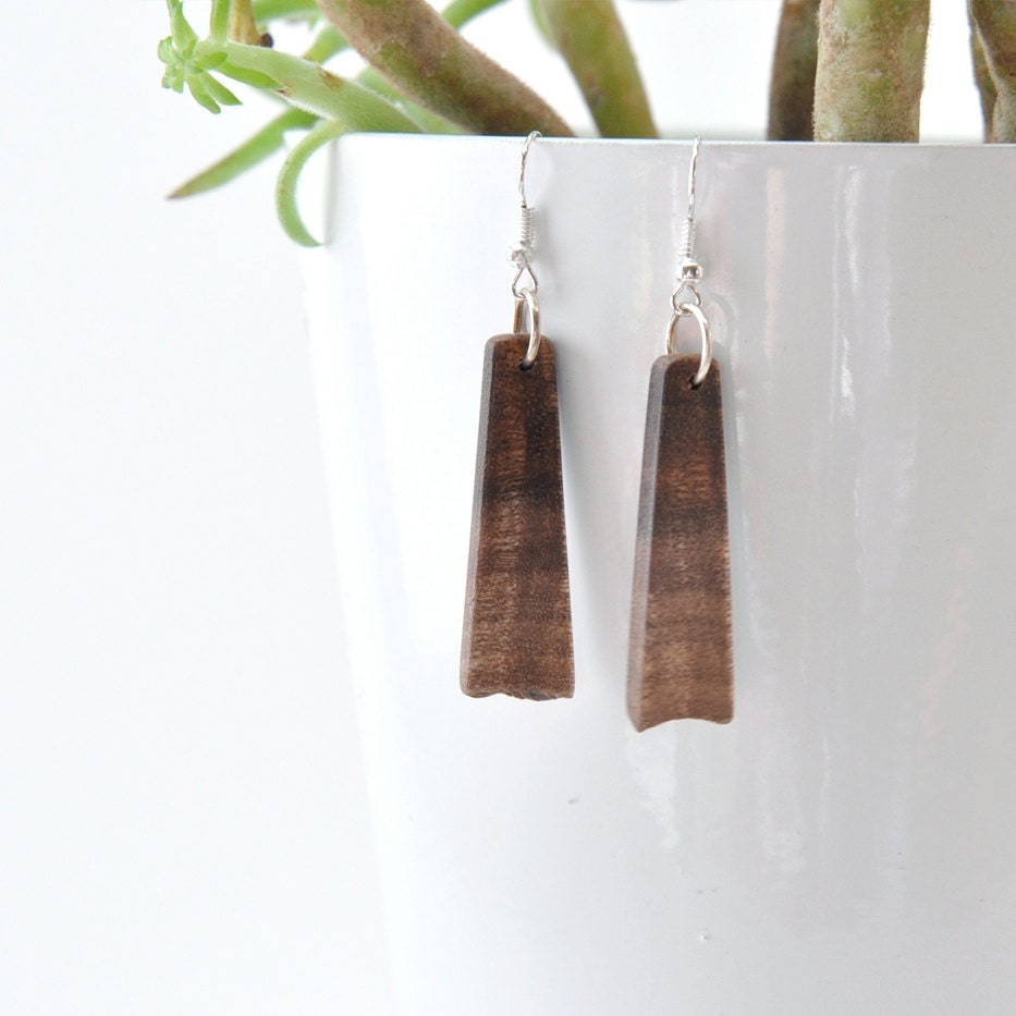 Natural Edge Dangle Earrings - Hawaiian Koa