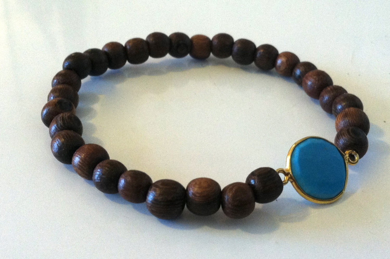Turquoise Gem Wood Bracelet