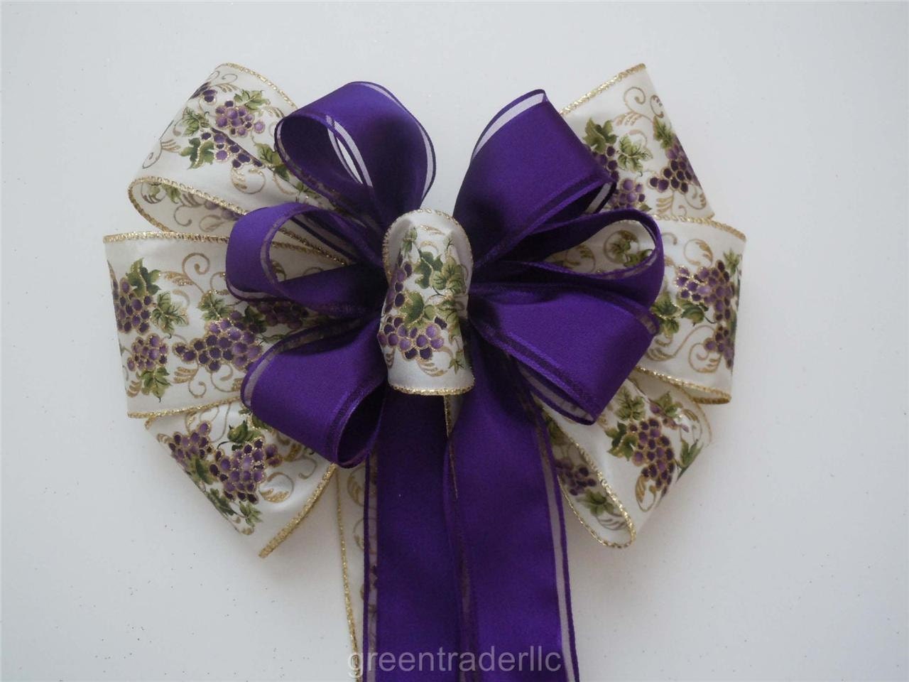 Purple Green Wedding Bow Grape Vines Decoration Bow Tuscan Theme Fall Wedding Pew Bow Chair Ailses Gift Package Bow
