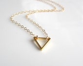 Gold Triangle Necklace, shiny brass triangle necklace, simple geometric jewelry, minimalist jewelry, dainty necklace