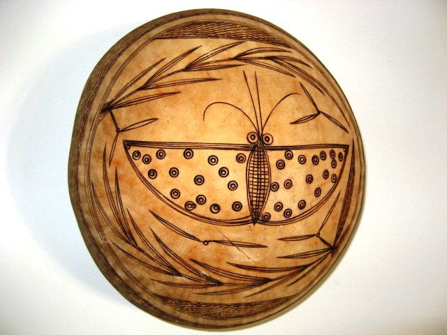 Tribal Carved Calabash Gourd Bowls - Set of Two