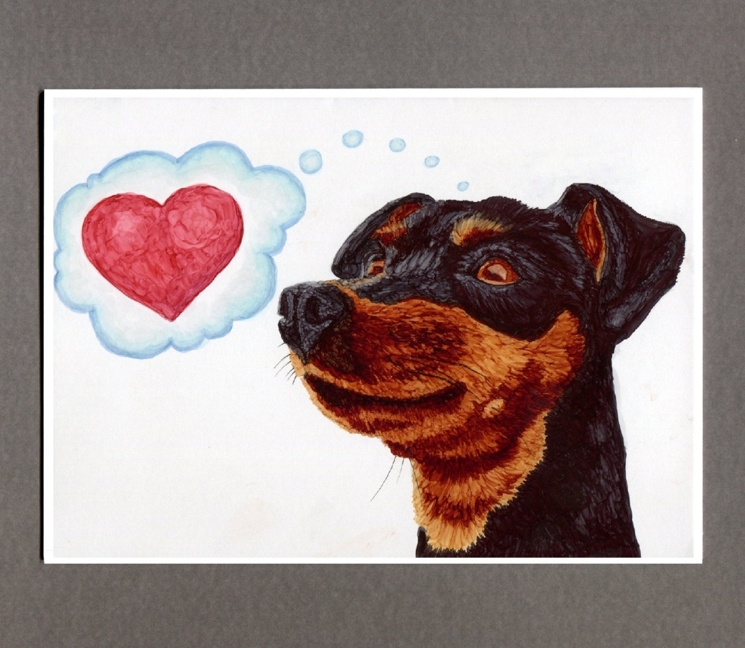 Puppy Dog Valentine Heart Card, Miniature Pinscher, 5x7 Greeting Card Art Print