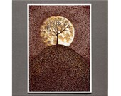 Moon Silhouette Card, Fall Greeting Card, 5x7 Pointillism Matte Finish Print