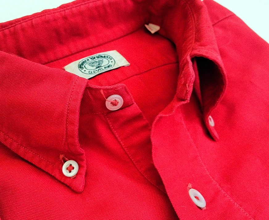 Vintage Men's Bunce Brothers Red Oxford Cloth Half-Sleeve Button-Down Popover Shirt -- 15.5 Medium