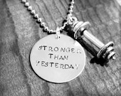 STRONGER THAN YESTERDAY necklace with pewter barbell... Crossfit workout