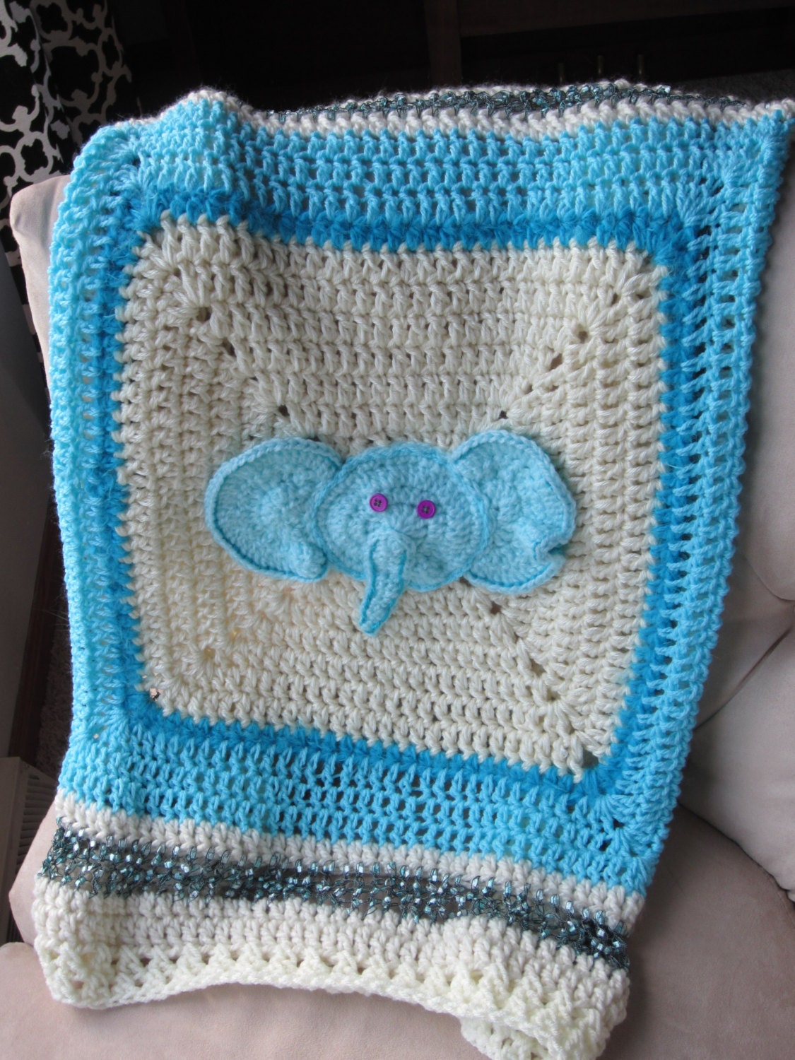 ELEPHANT BABY BLANKET in Blue/Aqua. Soft, Adorable Blanket for Baby. Elephant, Safari, Animal, Baby Shower Gift.