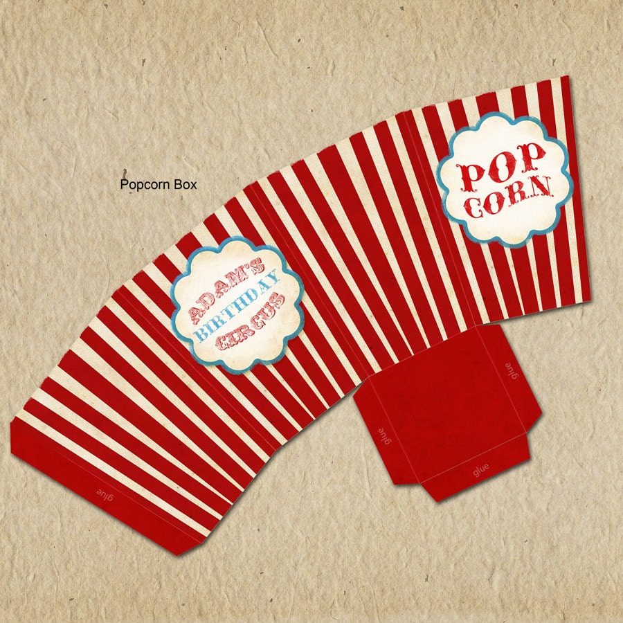 Circus Birthday - Vintage Inspired / Retro Circus Carnival - Personalized, Printable designs - Custom Popcorn Box Il_170x135