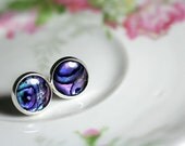 Purple Paua Shell Studs Silver Plated Purple Lilac Plum Sparkly Irridescent Studs Purple Cabochon