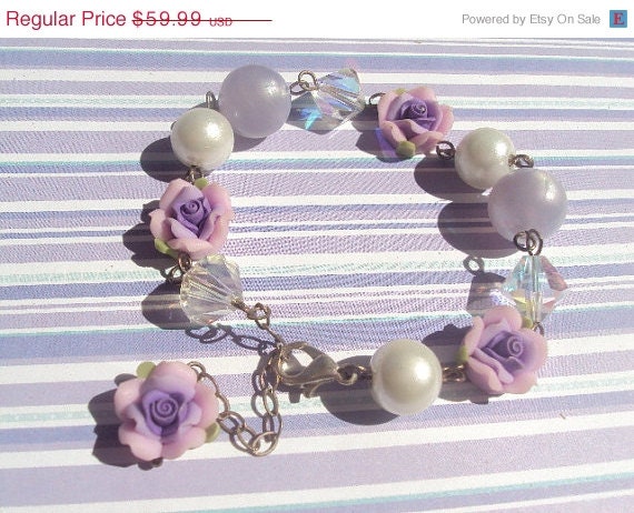 50% OFF SALE Rose Flower Swarovski Crystal Bracelet by Amanda Lynne LUXE