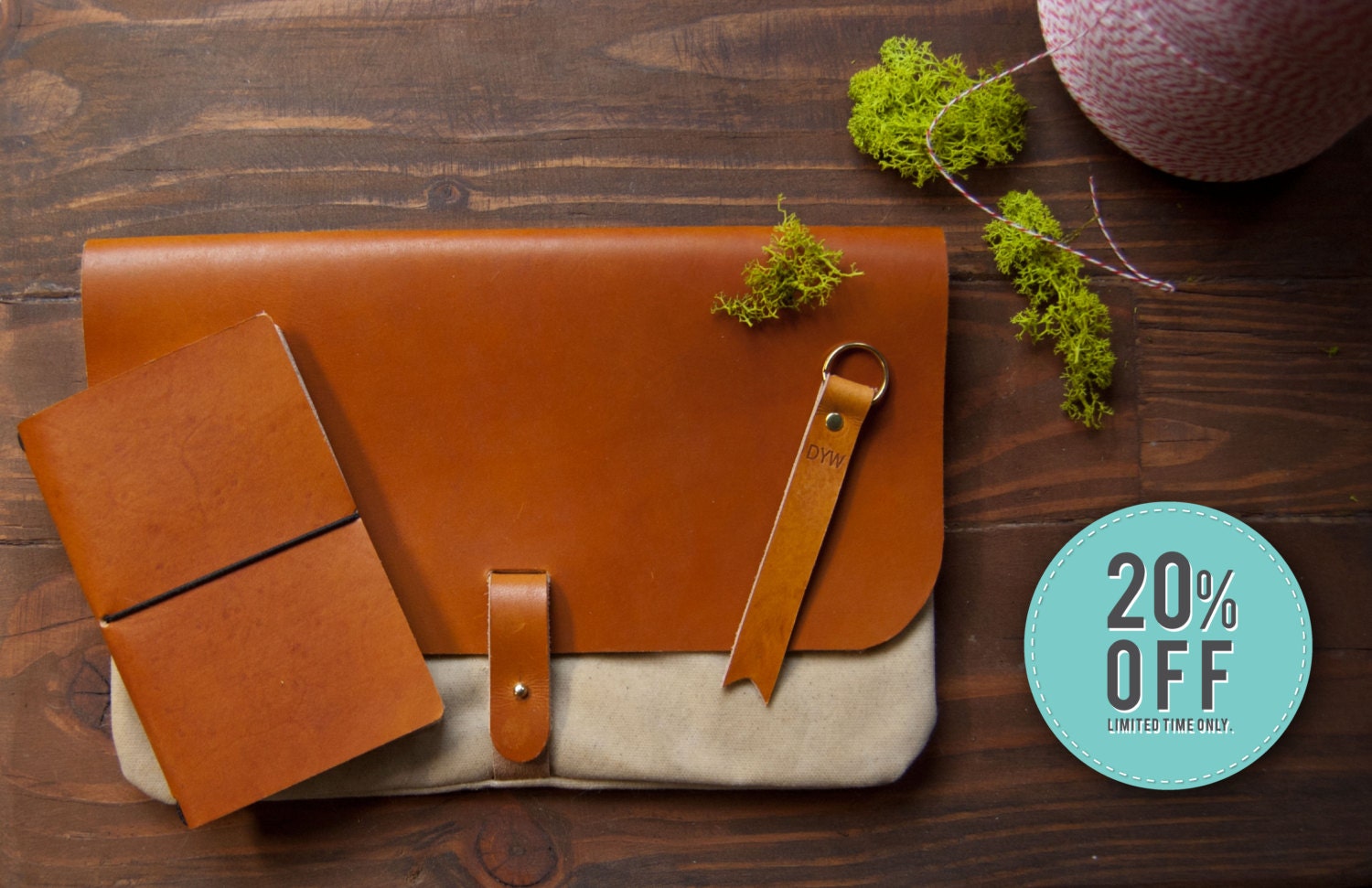 Leather Spring Bundle -  Saddle Tan Clutch Bag, Key Fob, and Notebook Cover - Save 20%