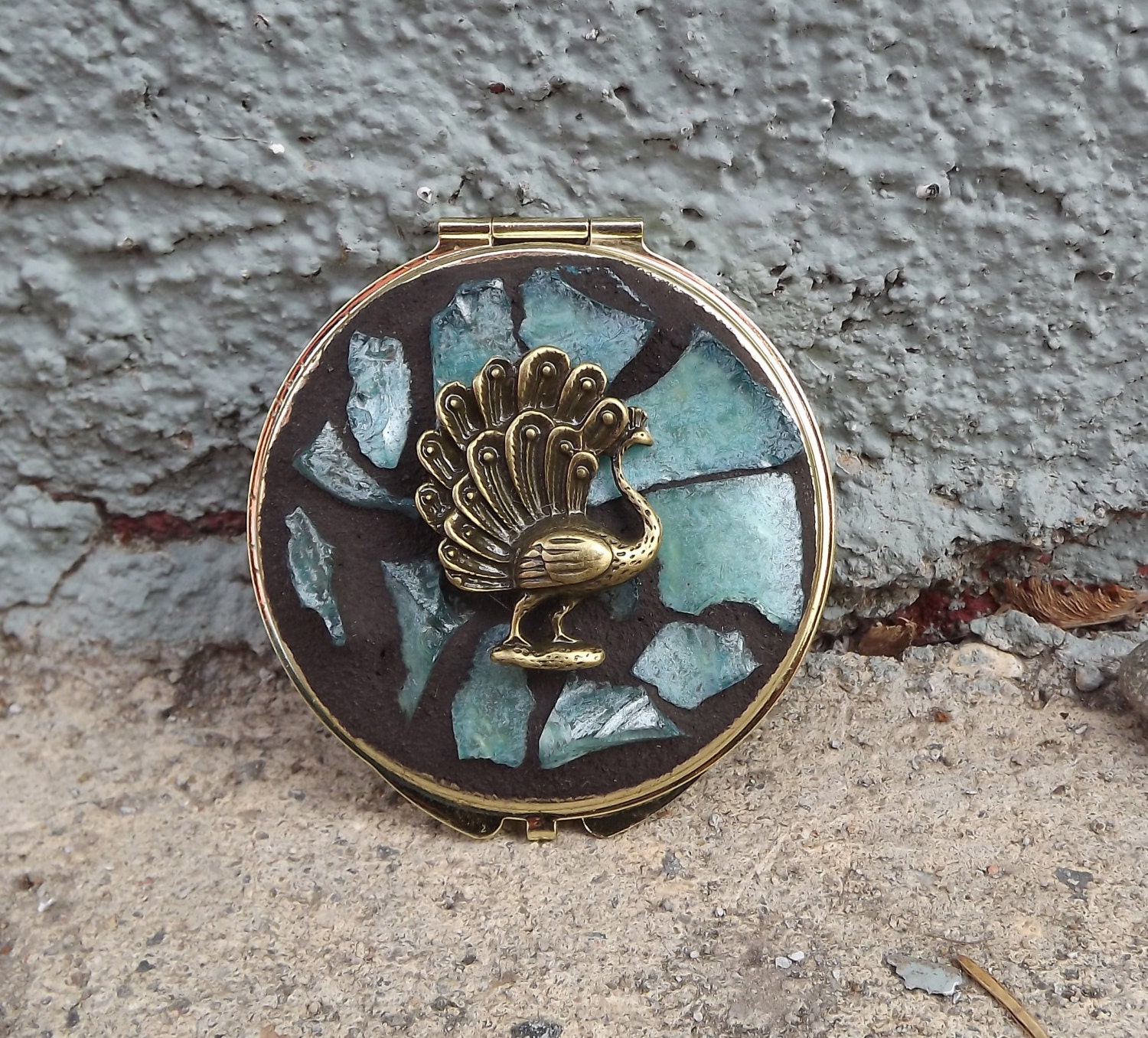 Mosaic Peacock Make Up Compact Mirror