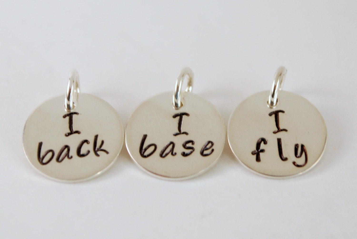 Personalized Cheerleading Charm I Fly I Base Hand Stamped Sterling Silver