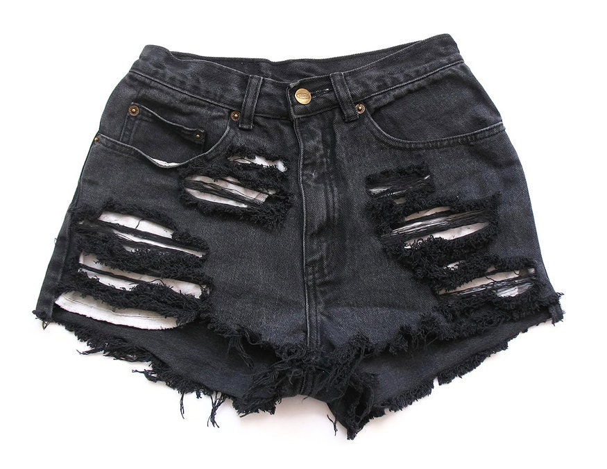 Dark grey shredded denim shorts XS