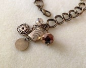 Antiqued Brass Dangle Charm Bracelet Vintage Adjustable