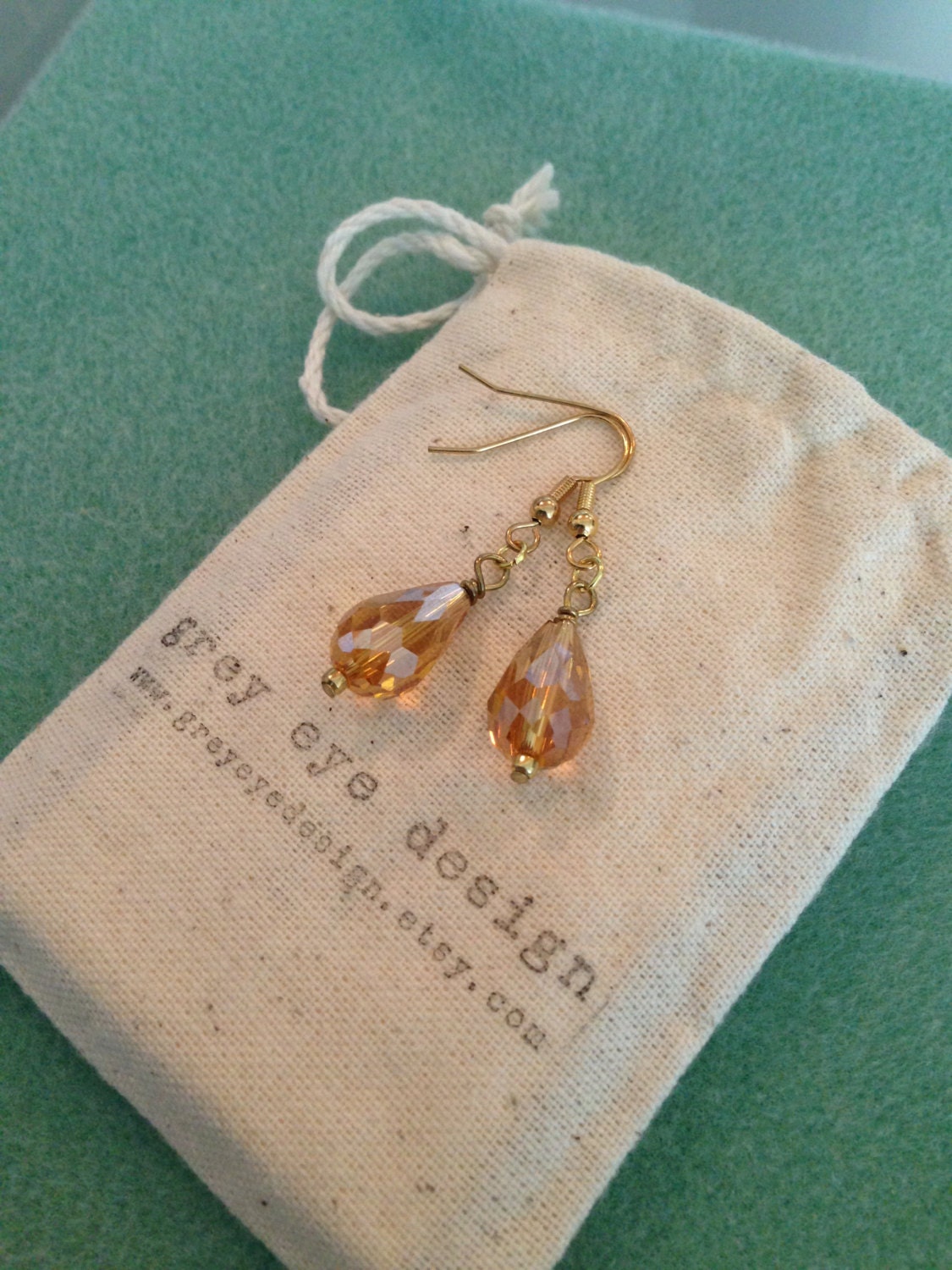 Nickel-Free Wire Golden Translucent Faceted Teardrop Dangle Earrings on Golden Wire