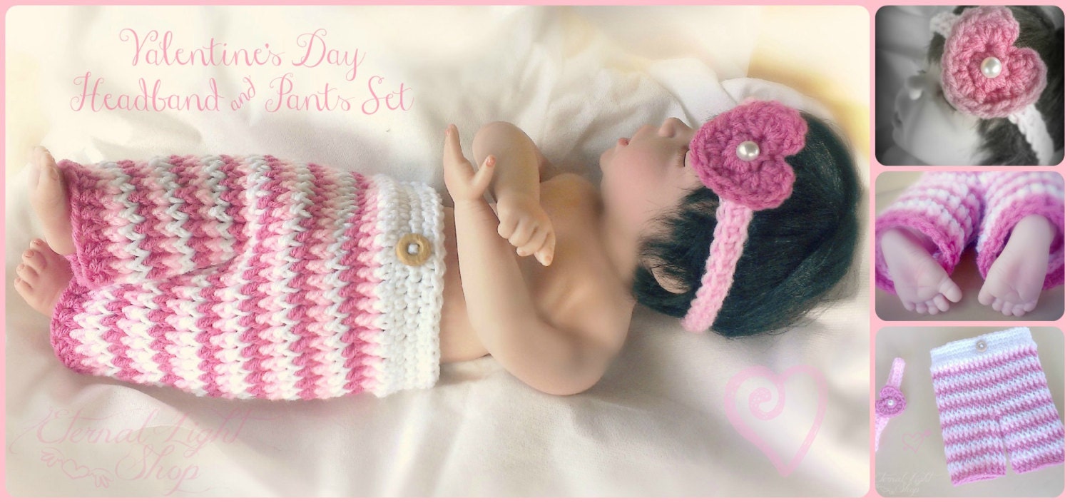 Newborn Valentine's Day Headband & Pants Set