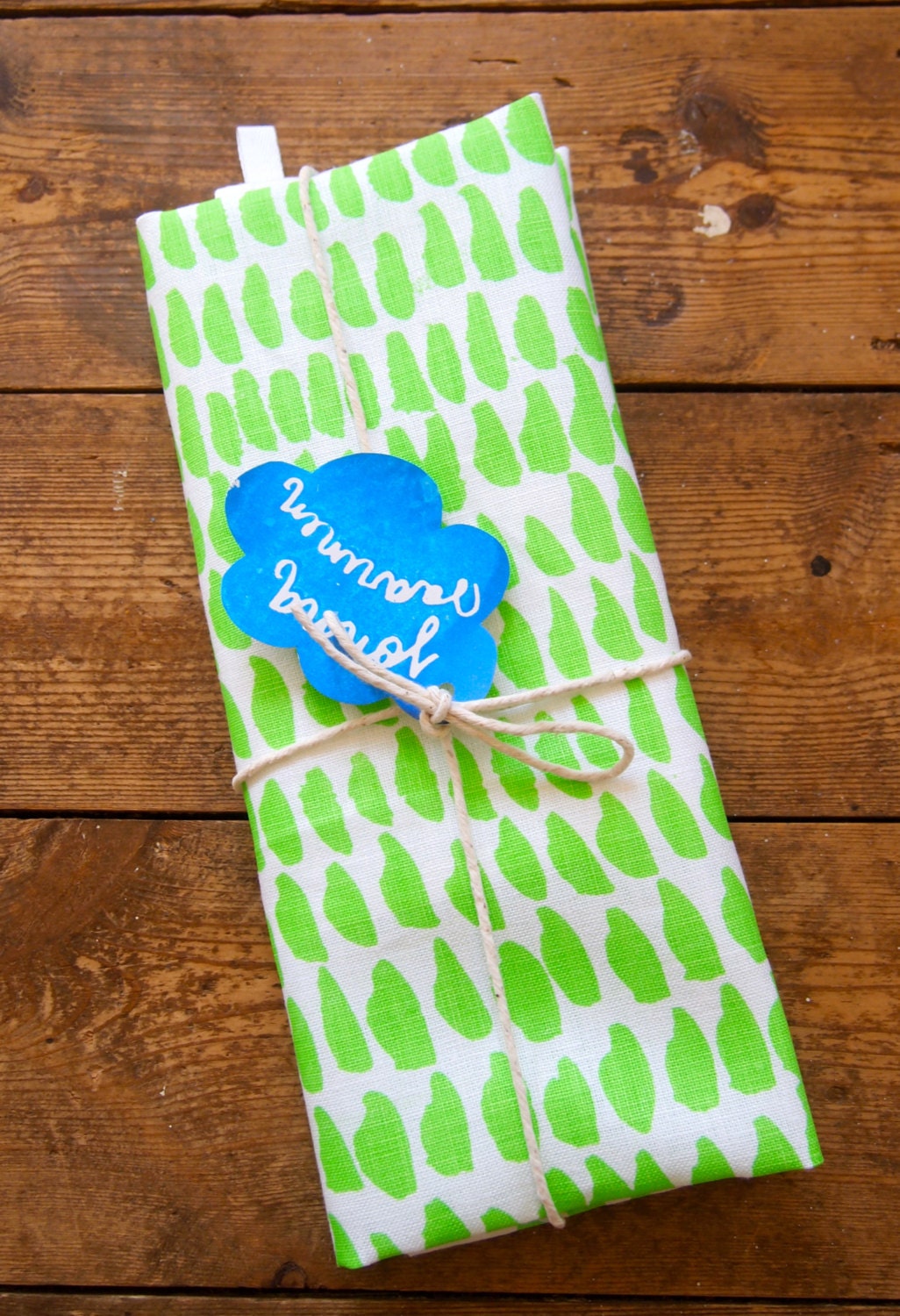 NEW Garden Pea Green Hand Screen Printed Hundreds & Thousands Tea Towel - 100% Linen