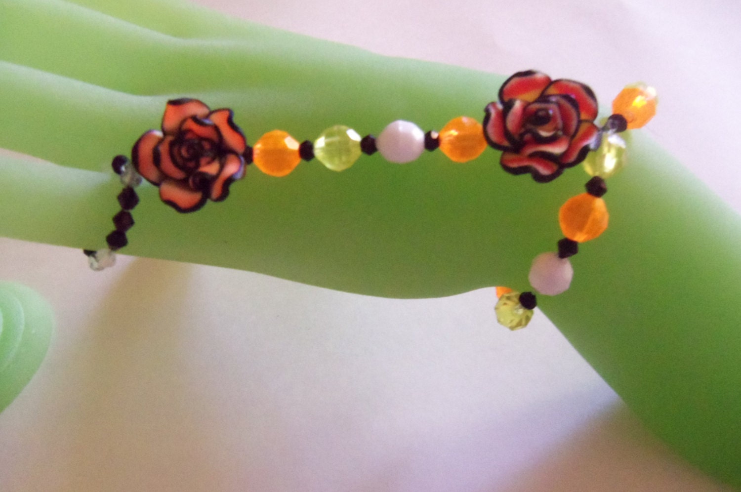 Slave bracelet, Little girl-Big girl Orange  Black Rose