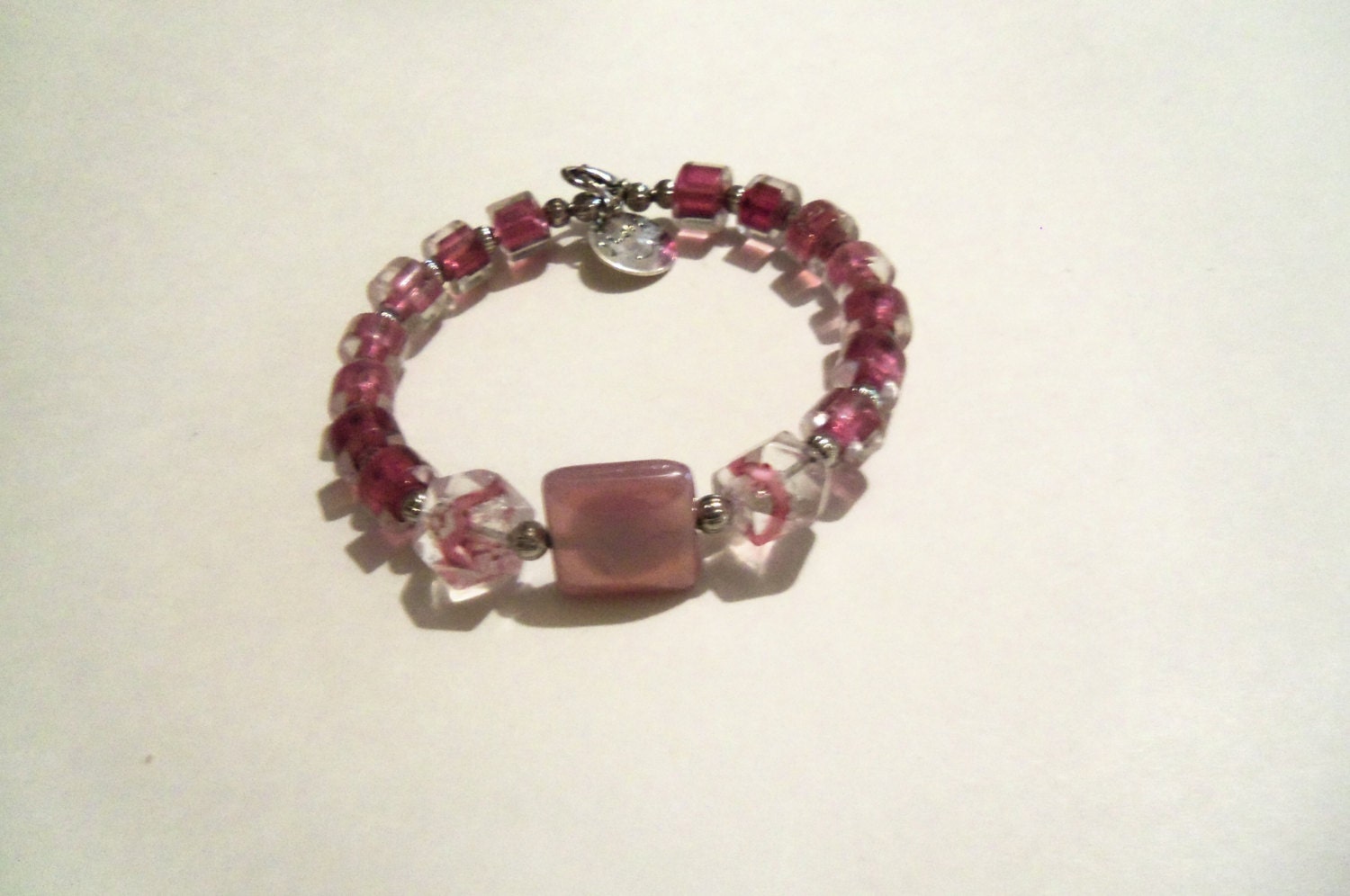 Rose pink and fuschia colored dainty bracelet