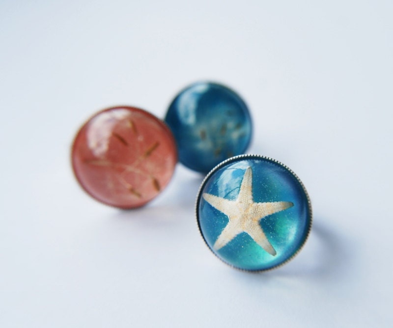 Starfish Ring Blue Iridescent Ocean Beach Sea Summer Resin Jewelry Holiday Cocktail Ring Shimmer