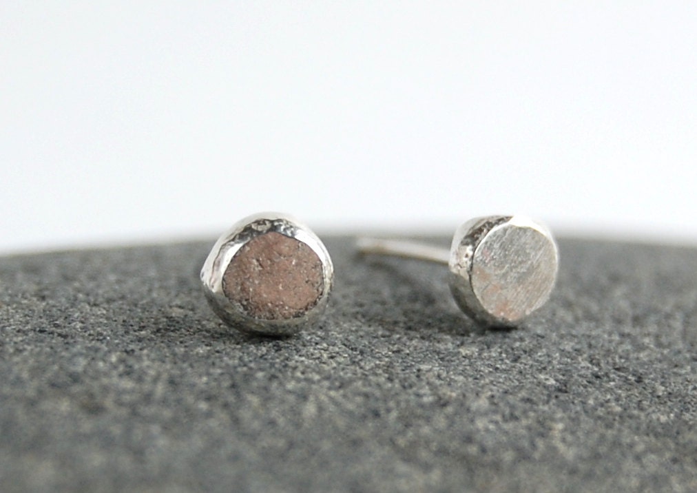 Sterling Silver Stud Earrings - Organic Hammered Recycled Silver Post