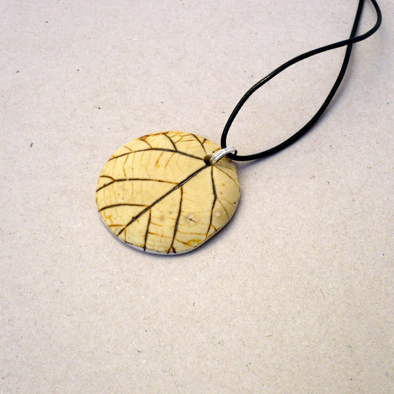 Yellow Leaf Pendant. Porcelain Leaf pendant. Yellow Ochre Ceramic Pendant.