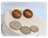 Molded Vintage  Amber Colored Cameo Clip on Earrings  E2239a-080712000