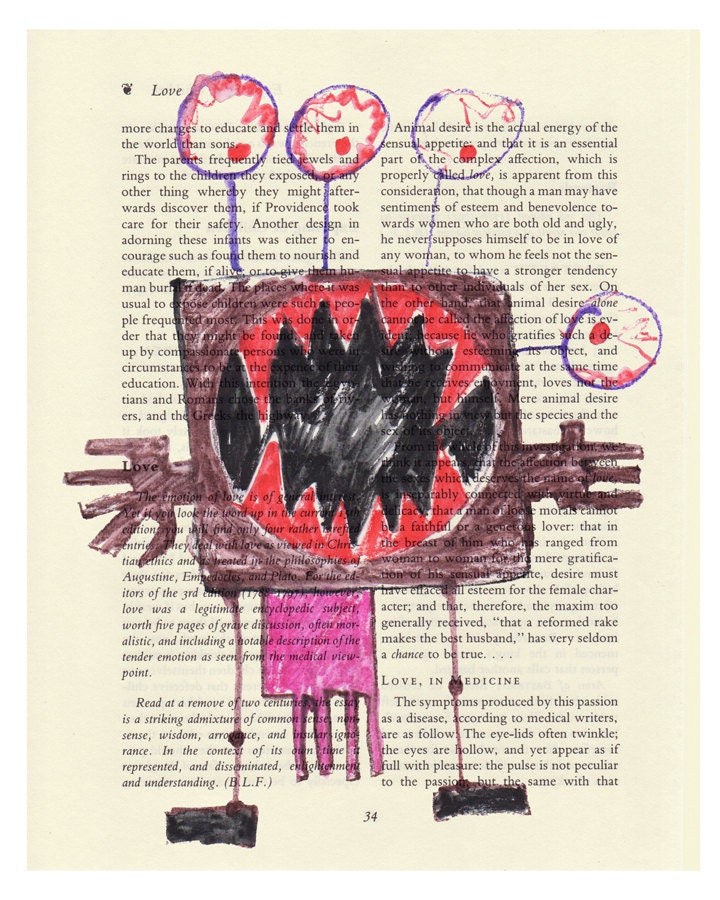 Angry Robot Cow with kids wall art PRINT on salvaged vintage page book artwork poster children decor boys girls